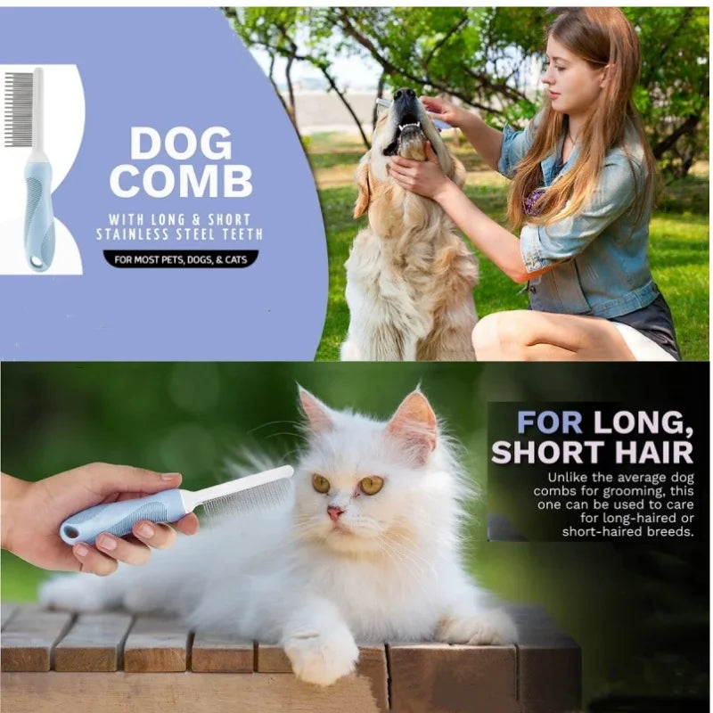 Poodle Detangling Pet Comb with Long & Short Stainless Steel Teeth