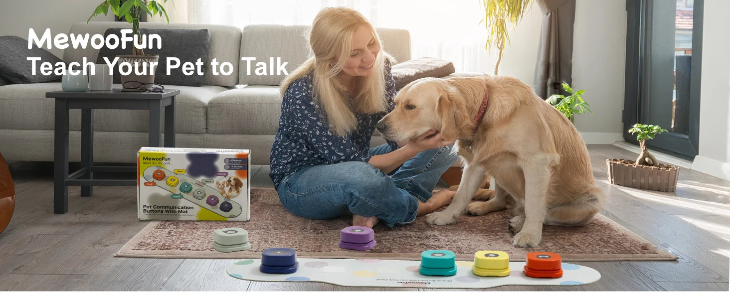Mewoofun Talking Dog Buttons – Voice Recording Communication Buttons for Pets with Mat | Interactive Training Buzzer for Dogs & Cats