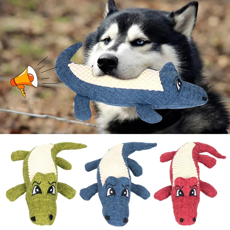 Interactive Plush Alligator Dog Chew Toy with Sound – Cartoon Animal