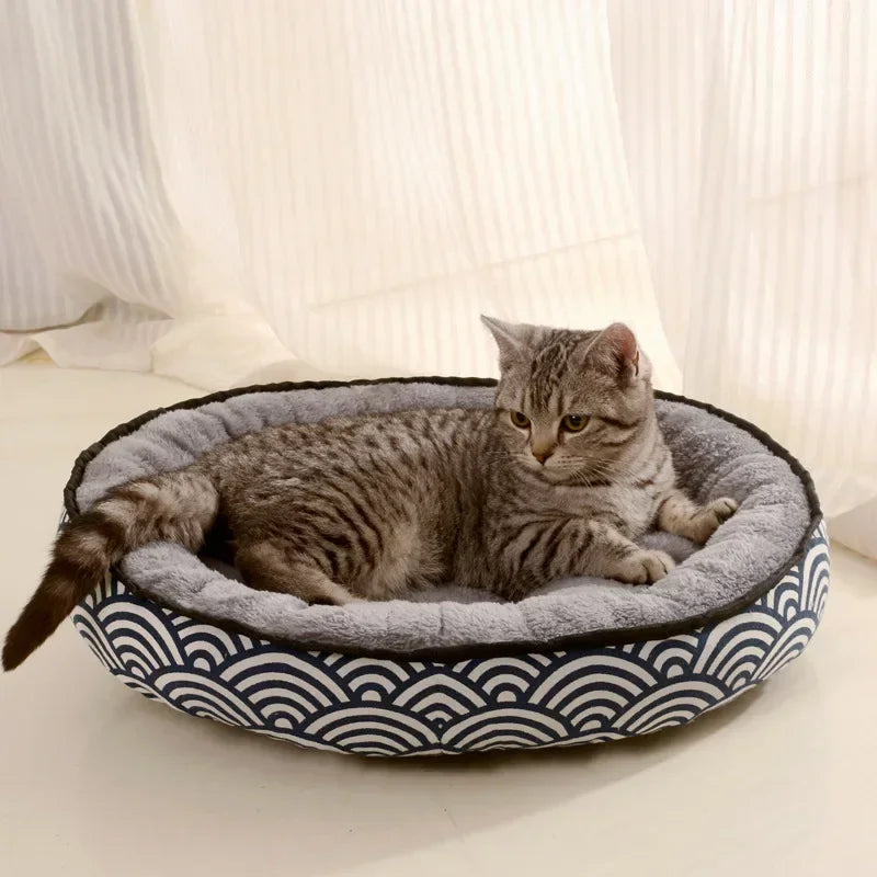 Double-Sided Soft Cotton Dog Bed – Washable Warm Cushion Basket for Small & Medium Dogs