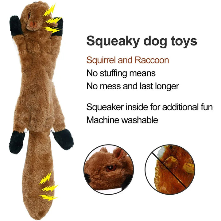 Stuffingless Plush Squeaky Dog Toy – Durable Animal Toy with Crinkle & Squeakers