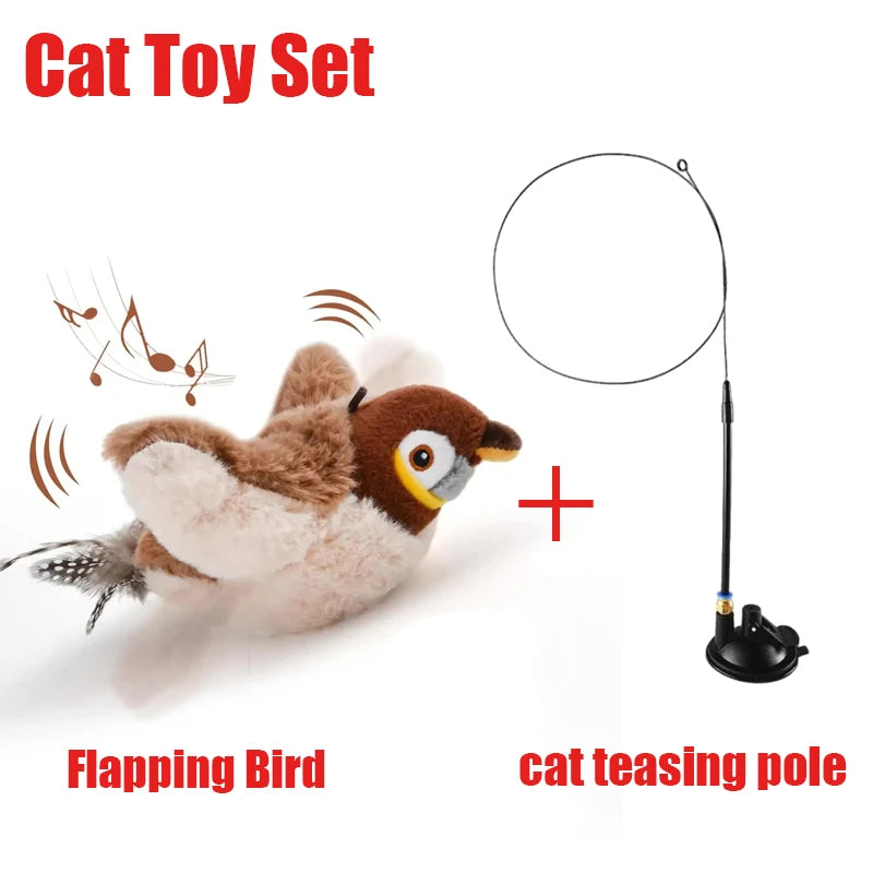 Interactive Chirping & Flapping Bird Cat Toy – Rechargeable Plush with Catnip