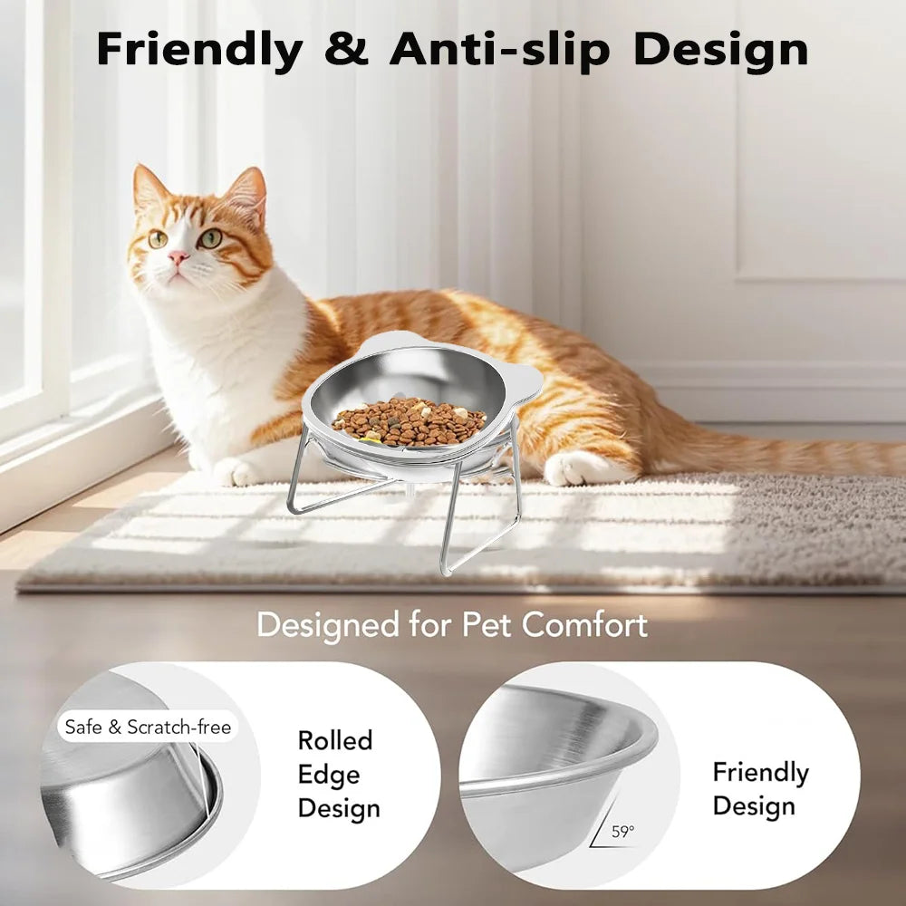Stainless Steel Cat Food Bowl with Metal Stand