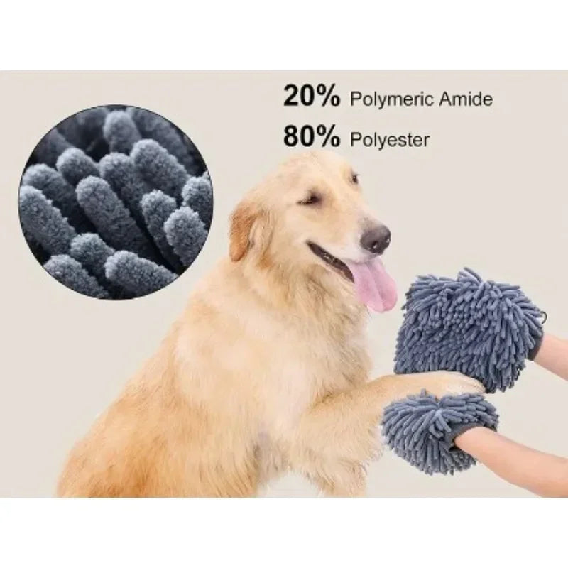 Pet Grooming Glove Towel – Quick-Dry Chenille Mitt for Dogs (All Sizes)
