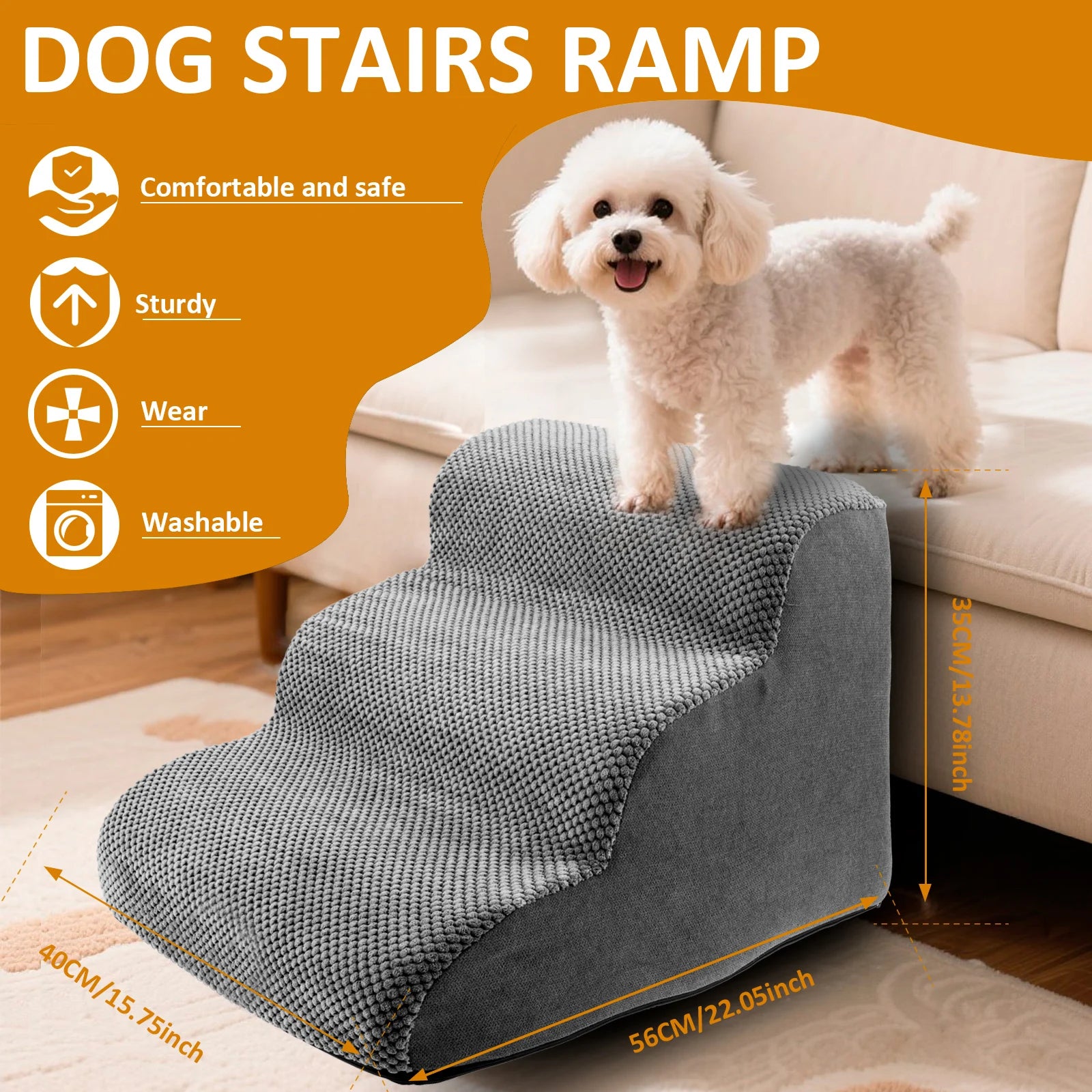 Curved Pet Ramp Stairs – Corduroy Steps for Small Dogs & Cats