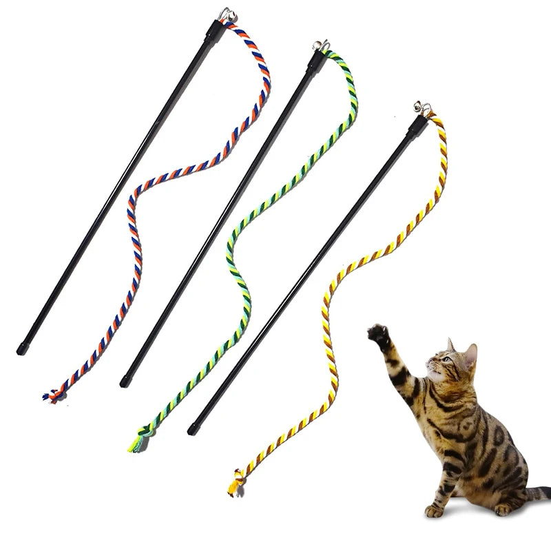 🐾 Cat Toy Interactive Teasing Rod – Rope Chase & Chew Wand for Kittens