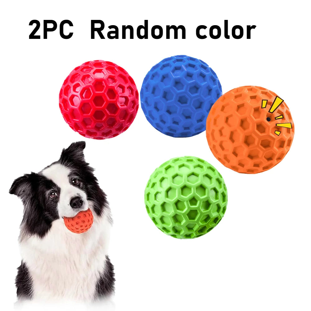 2pc Indestructible Squeaky Dog Balls – Natural Rubber Teething Chew Toys for Aggressive Chewers