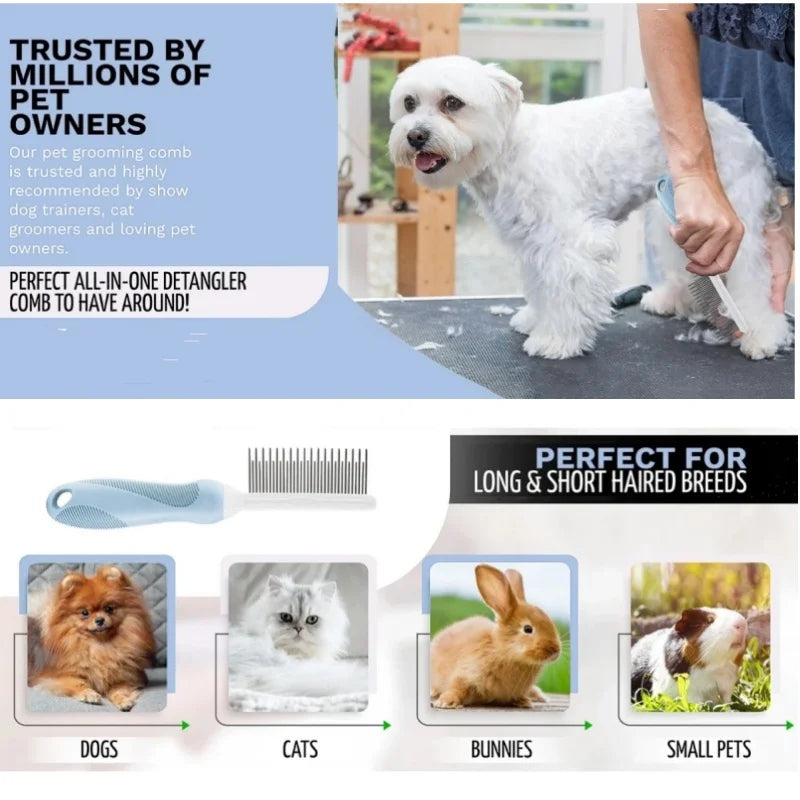 Poodle Detangling Pet Comb with Long & Short Stainless Steel Teeth