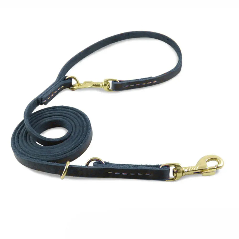 Real Leather Multifunctional Dog Leash – Hands-Free, Tie-Out Cable, Double Dog Walking & Running Lead