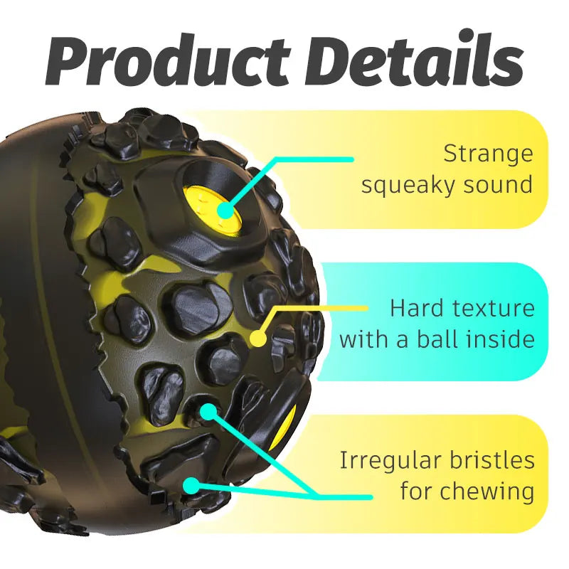 Natural Rubber Dog Chew Ball – Squeaky Interactive Toy for Teeth Cleaning & Play – For Small, Medium & Large Dogs