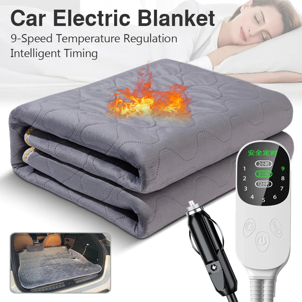 12V Electric Heated Car Blanket – 9 Heat Levels, Soft Travel Throw for Camping, Road Trips & Outdoor Use (Multiple Sizes)