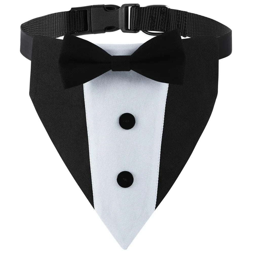 Dog Tuxedo Suit with Bow Tie – Formal Wedding Outfit & Birthday Bandana Collar for Medium & Large Dogs