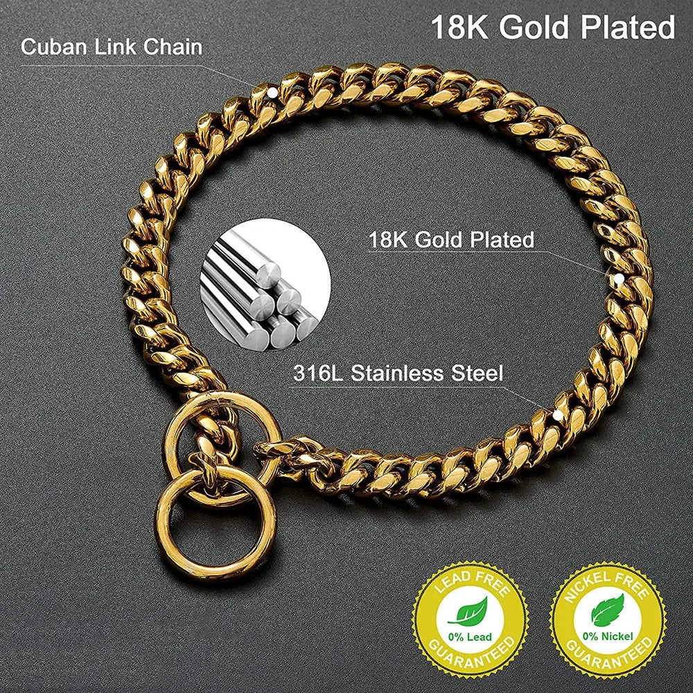 🐕 Heavy-Duty Gold Chain Dog Choke Collar – 10mm Gold-Plated Stainless Steel