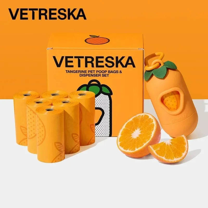 Orange Scented Dog Poop Bags – Degradable Waste Bags with Portable Dispenser for Dog Walking & Cleanup