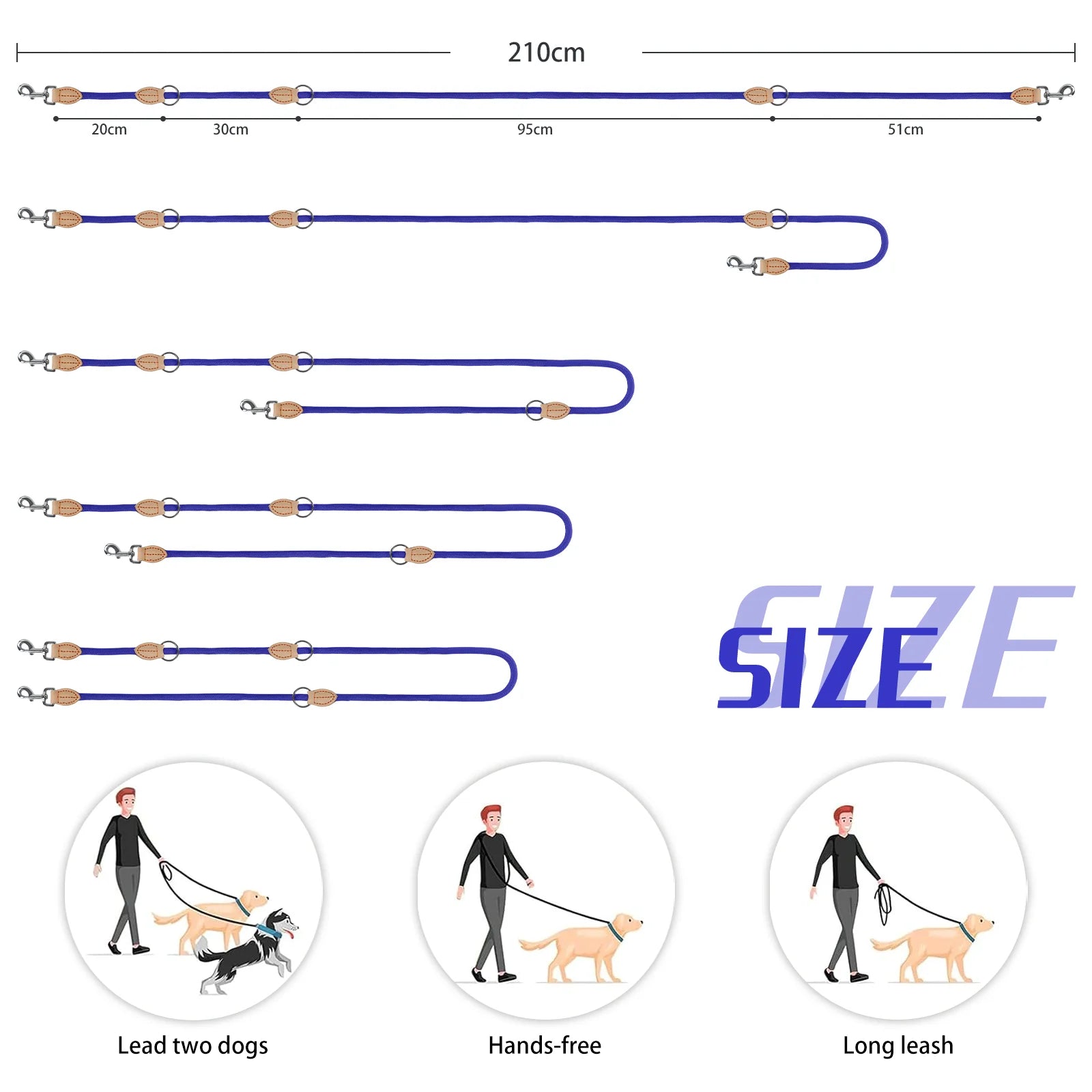 🐕‍🦺 210cm Multipurpose Adjustable Double Dog Leash – Hands-Free Luxury Nylon Leash for 2 Small/Medium Dogs