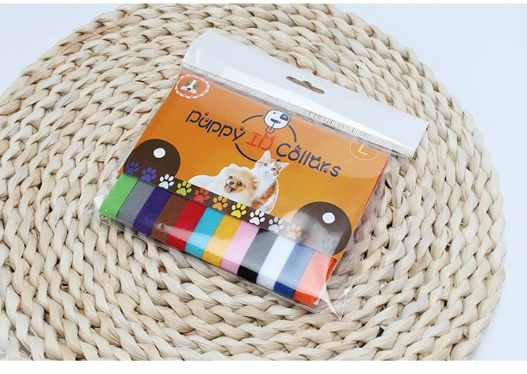 12pcs Adjustable Pet ID Collars – Hook & Loop Puppy and Kitten Identification Bands for Small Dogs & Cats