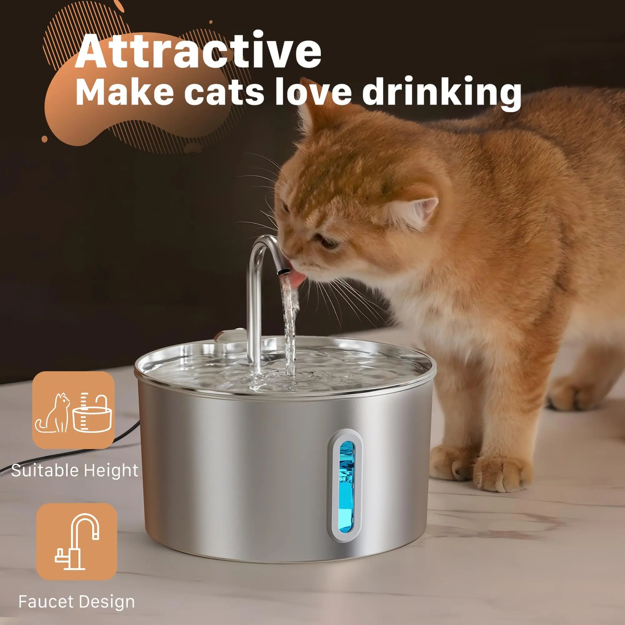 🐾 2.2L Stainless Steel Automatic Cat Water Fountain – Silent Pump & Visual Window