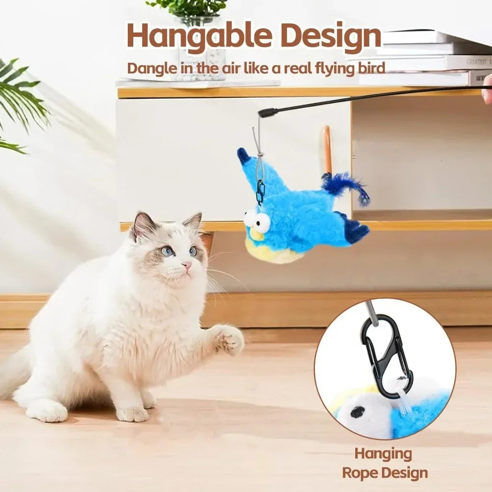 Interactive Chirping & Flapping Bird Cat Toy – Rechargeable Plush with Catnip