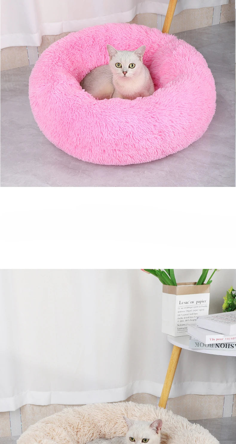 Home Plush Pet Nest – Warm Detachable & Washable Round Cat & Dog Bed