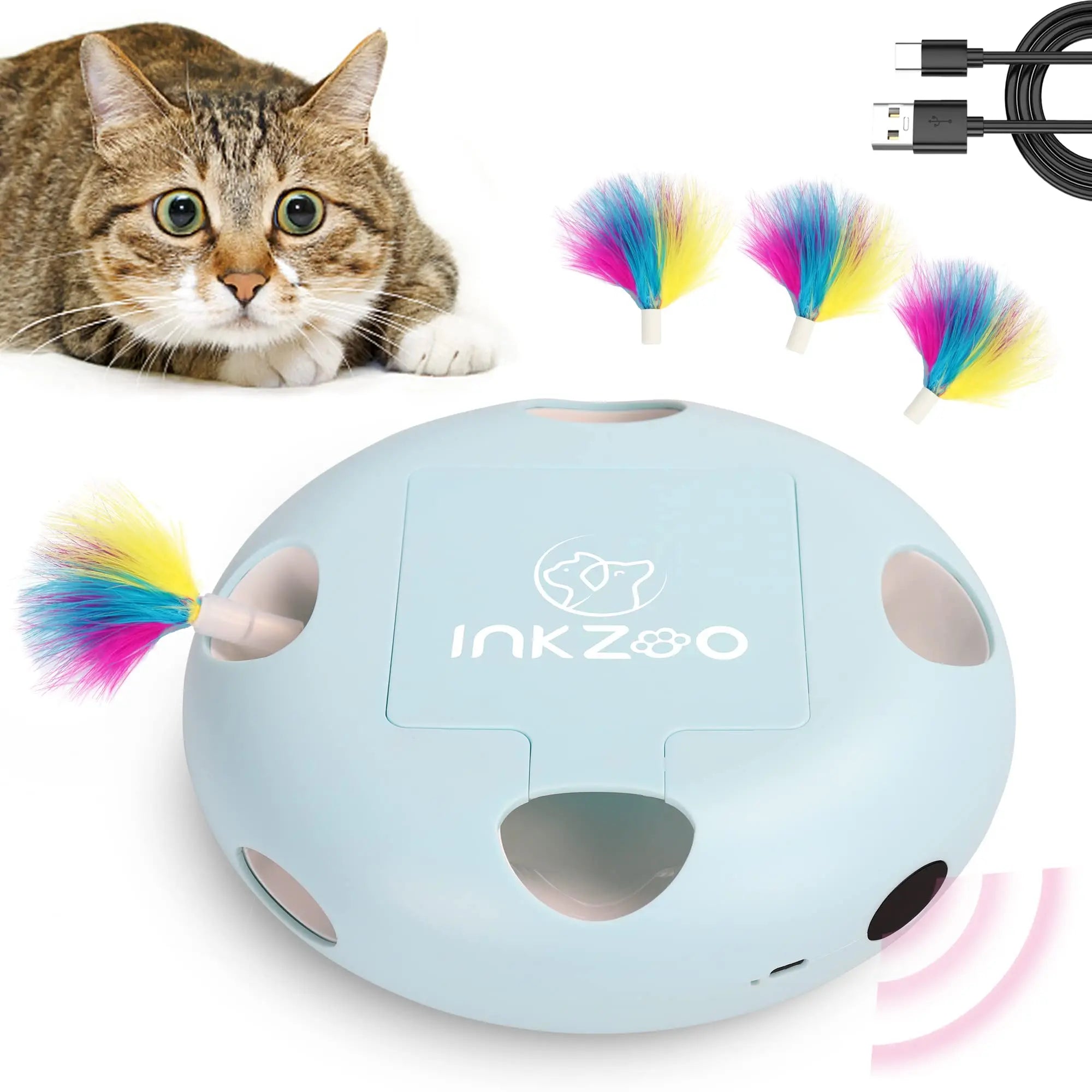 INKZOO 7-Hole Interactive Cat Toy – Automatic Mice Whack-A-Mole for Cats & Kittens