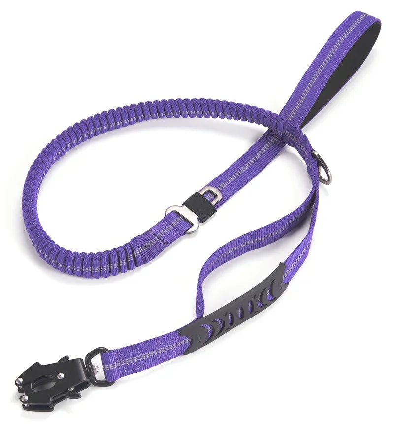 Reflective Tactical Bungee Dog Leash with Car Seatbelt – Shock-Absorbing, No-Pull Lead