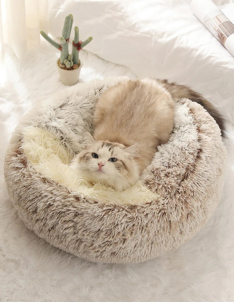 Autumn & Winter Plush Pet Bed – Semi-Enclosed Shell Cat Nest for Cozy Warmth