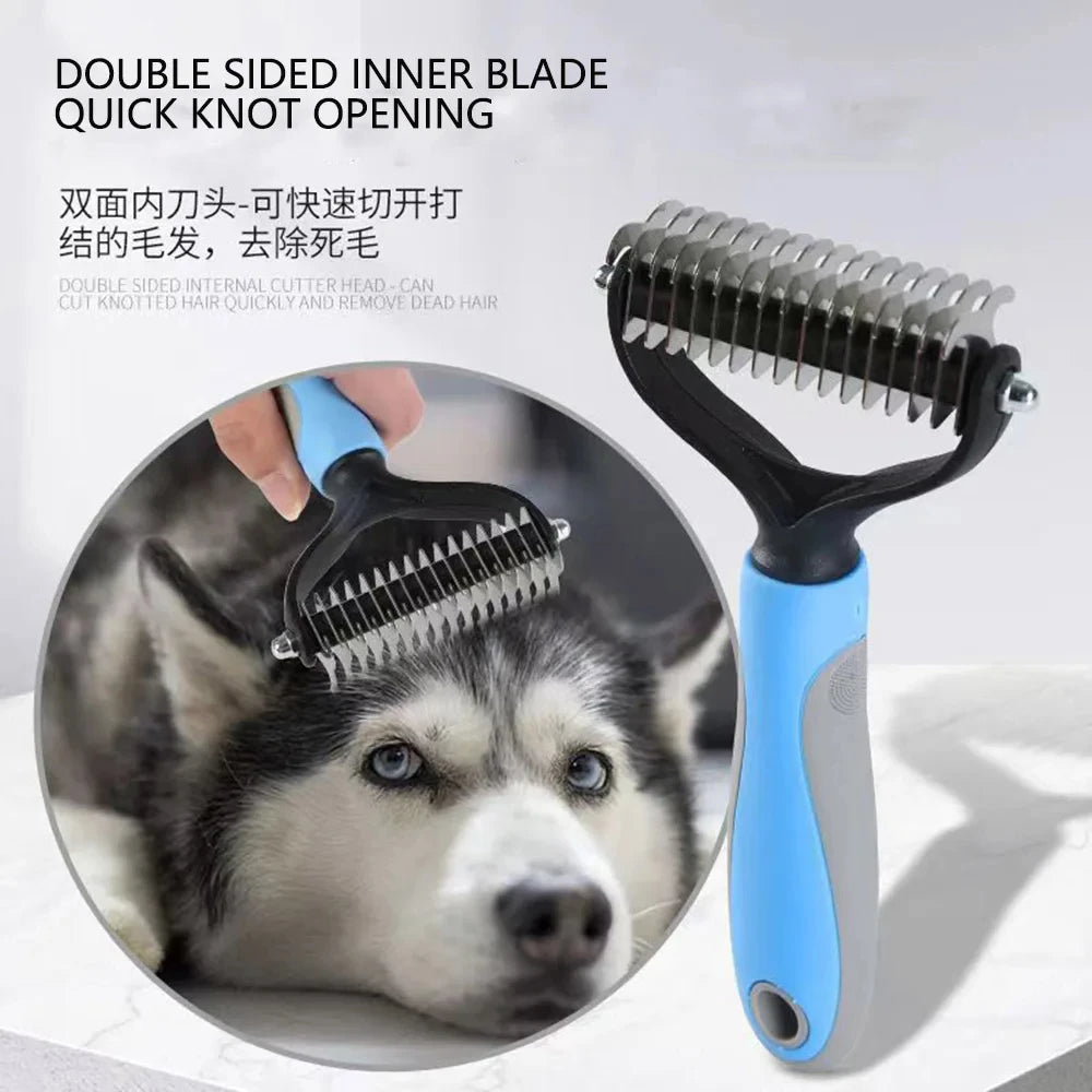 Grooming Tool with Knot Cutter – Reduces Shedding, Untangles Fur, and Keeps Coats Healthy