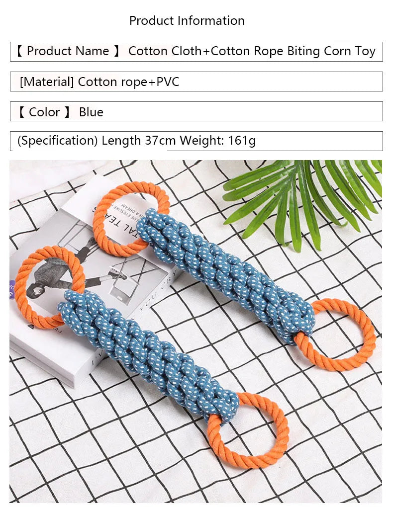 Double-Ring Chewable Cotton Knot Dog Toy – Durable Braided Rope for Teething & Dental Cleaning