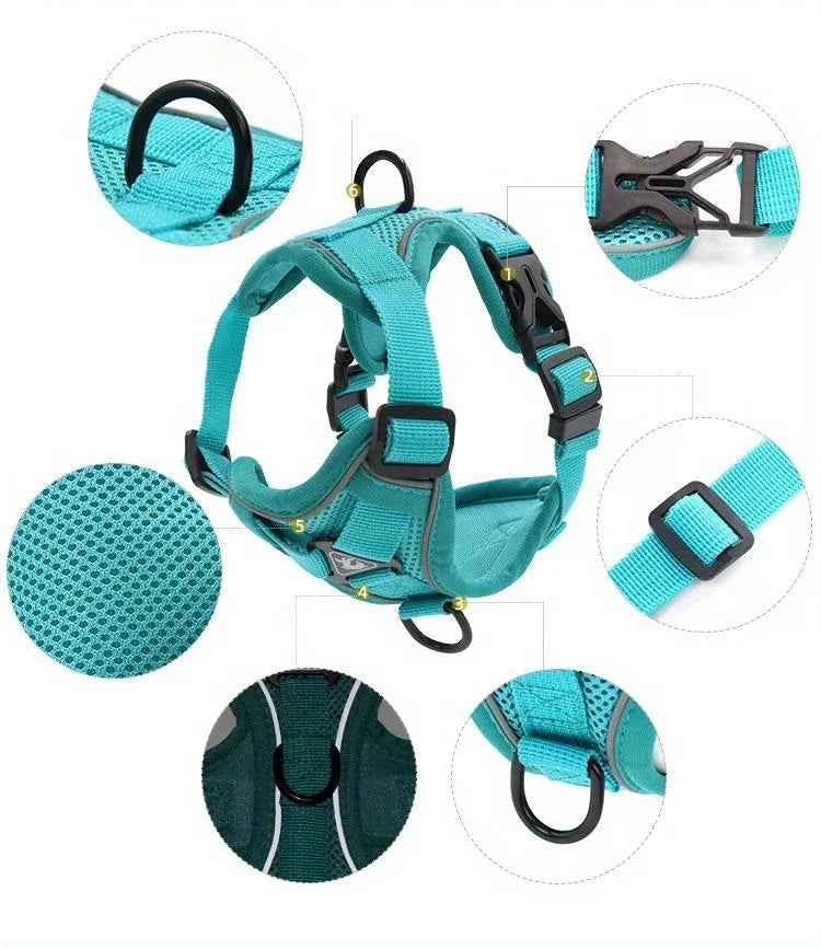 🐾 No Pull Dog Harness & Leash Set – Adjustable Reflective Vest for Small Dogs & Cats