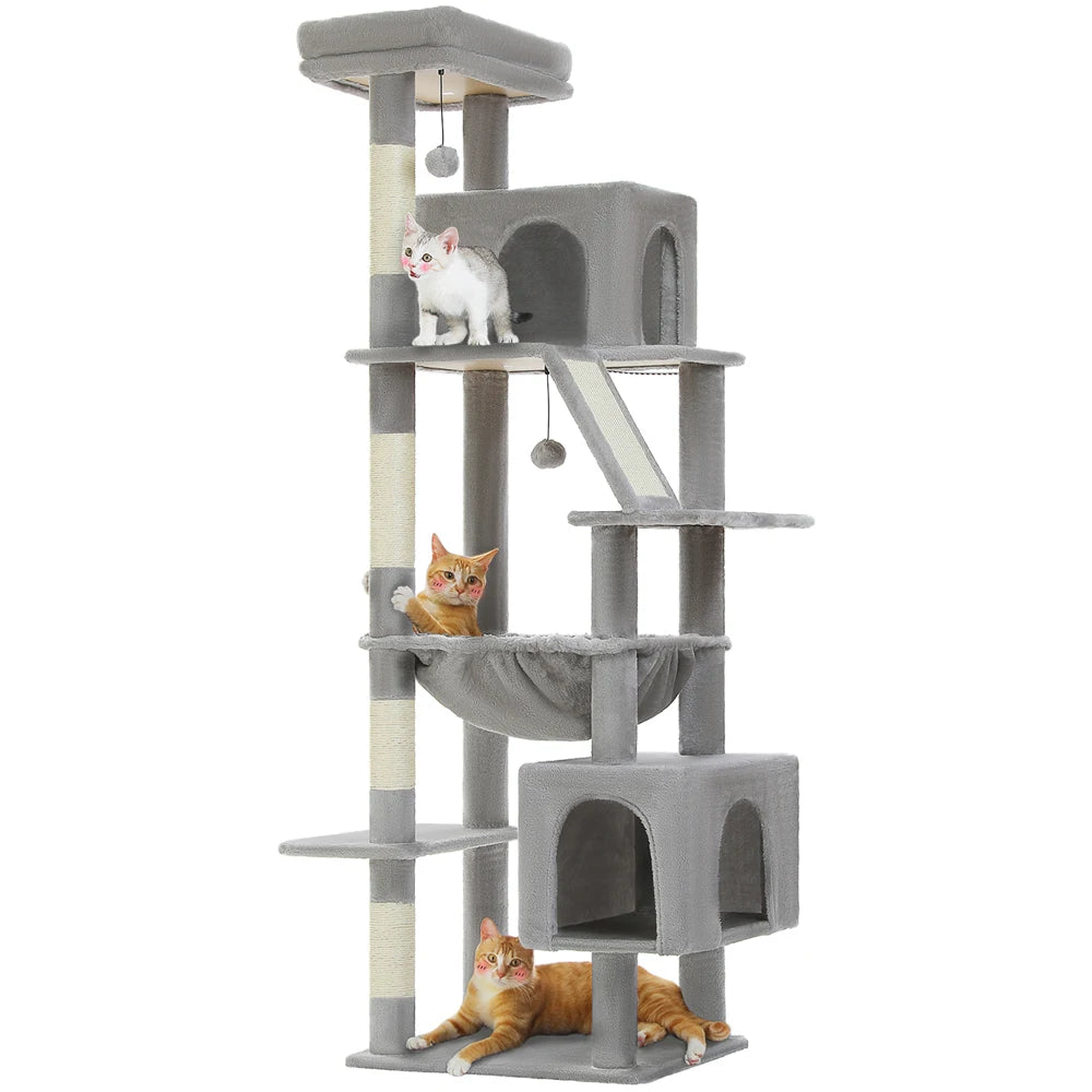 🛋️ 180cm Large Cat Tree Tower – Multi-Level Indoor Cat Furniture with Hammock, Sisal Scratching Posts & Cozy Perches