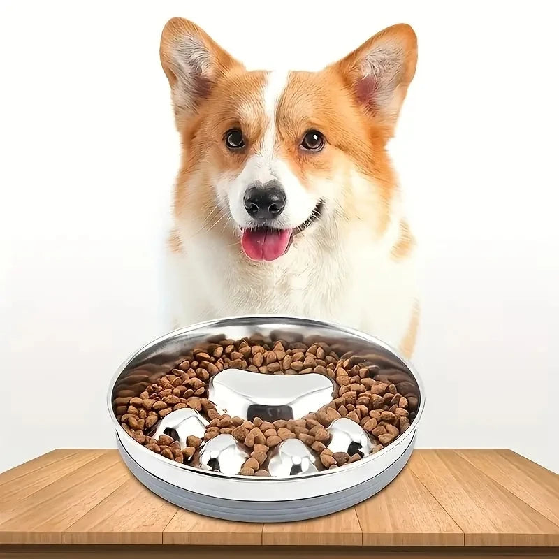 Premium Stainless Steel Slow Feeder Pet Bowl with Cervical Spine Protection – Anti-Choke Dog & Cat Food Bowl