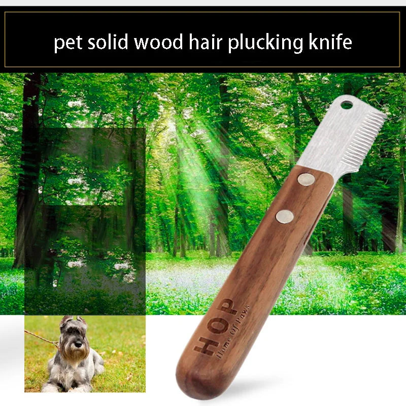Professional Stainless Steel Dog Comb with Wooden Handle – Stripping Knife Grooming Tool for Dogs & Cats