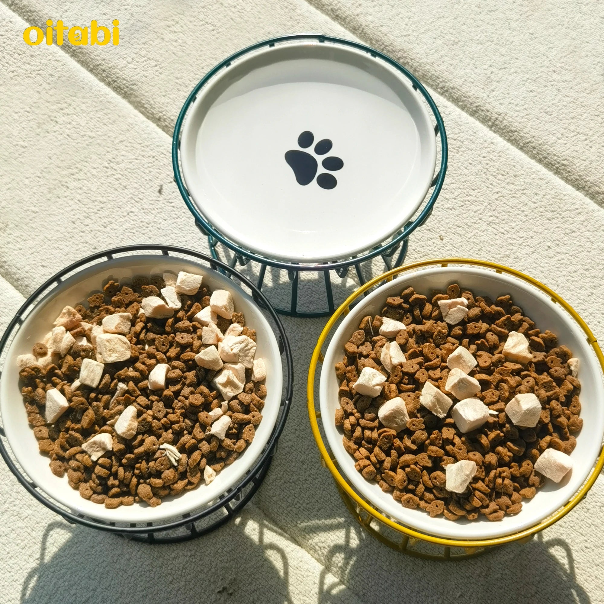 🐾 Oitabi Elevated Cat Bowls – Raised Ceramic Food Dishes with Metal Stand