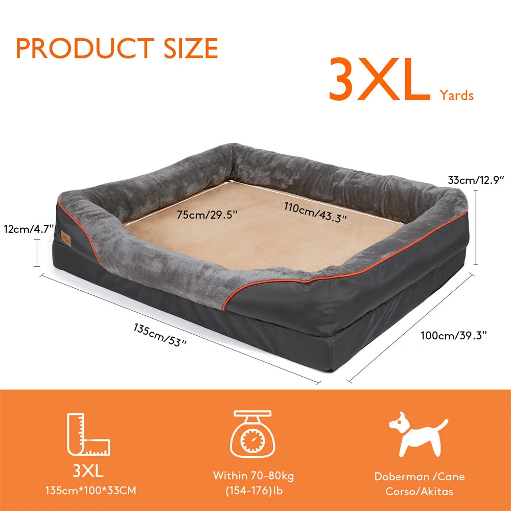 Jumbo Orthopedic Dog Bed with Memory Foam – Waterproof Pet Sofa Couch with Removable Cover & Bolsters