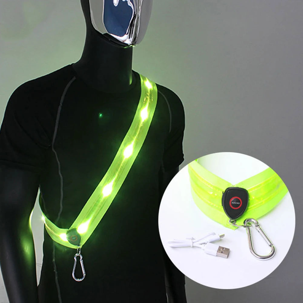 🔦 LED Reflective Running Belt with Illuminated Shoulder Straps – USB Rechargeable Night Safety Gear