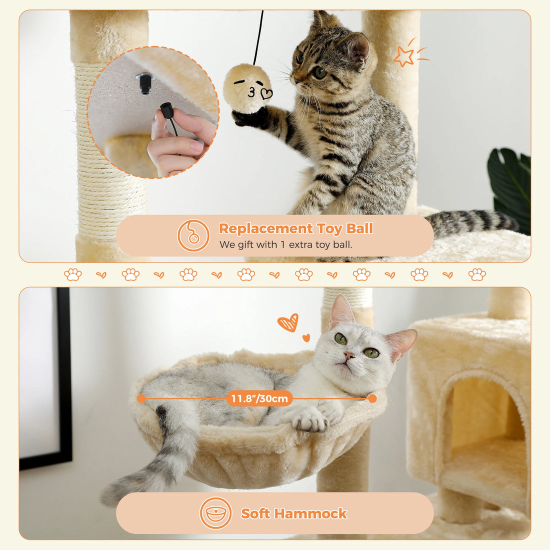 🐾 Cat Tree Tower Condo – Plush Perch, Hammock & Sisal Scratching Posts