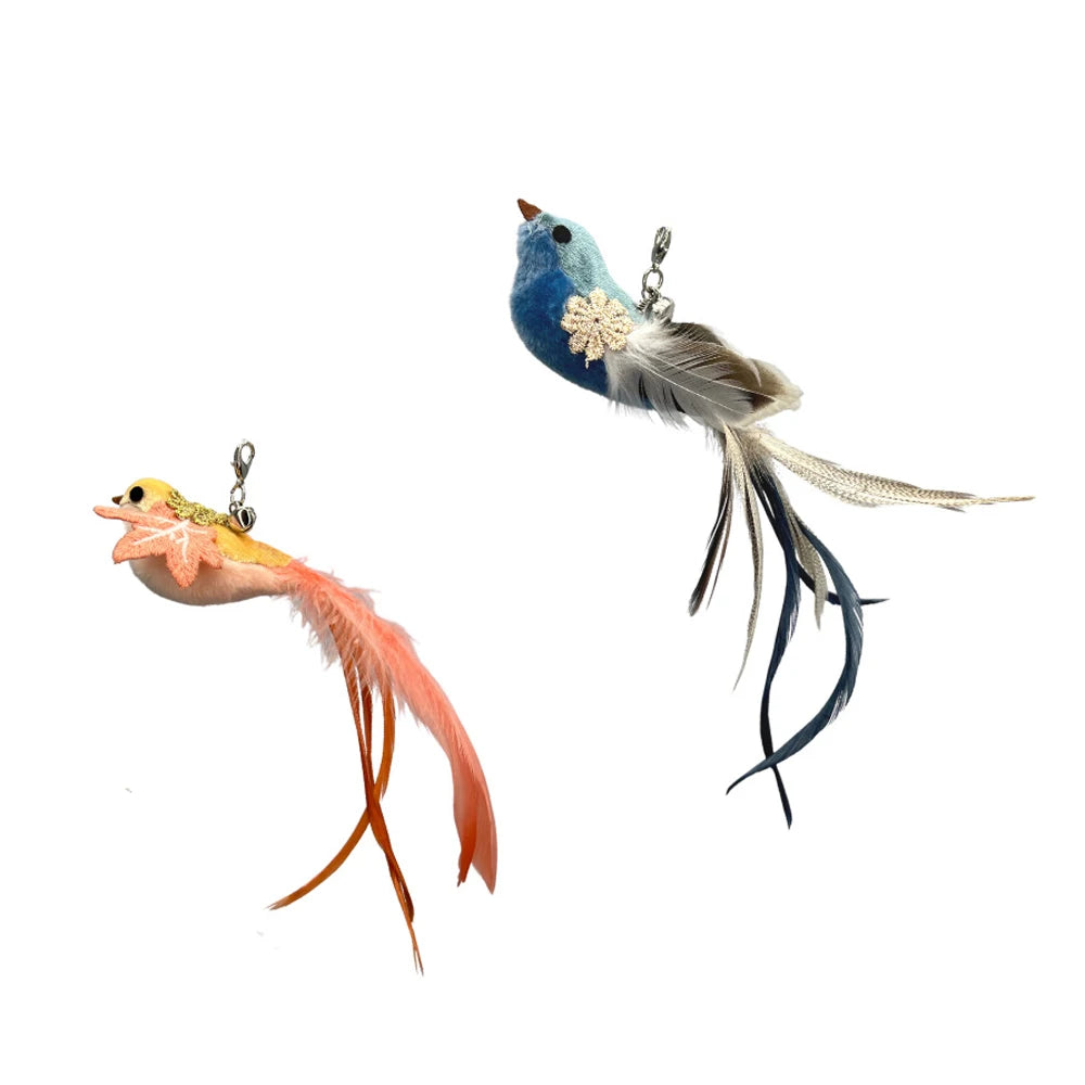 2pcs Replacement Feather Heads for Cat Teaser Stick Toy – Bird Pet Toy
