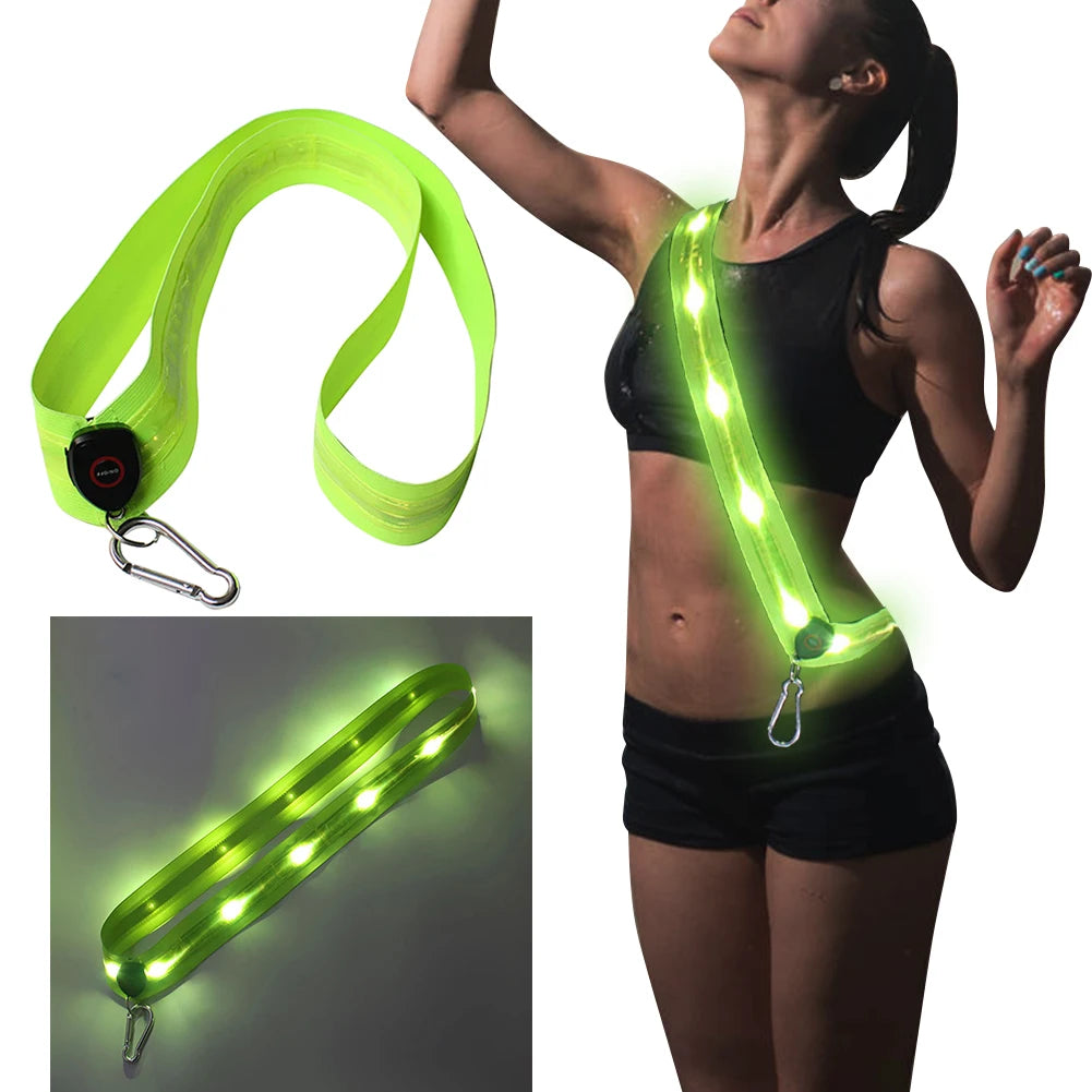 🔦 LED Reflective Running Belt with Illuminated Shoulder Straps – USB Rechargeable Night Safety Gear