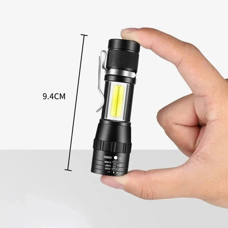🔦 USB Rechargeable Mini Flashlight – COB+XPE Zoomable Torch with 3 Modes