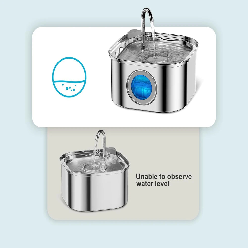 🐾 3.2L Stainless Steel Smart Pet Water Fountain – Auto Cat & Dog Dispenser with Visual Window