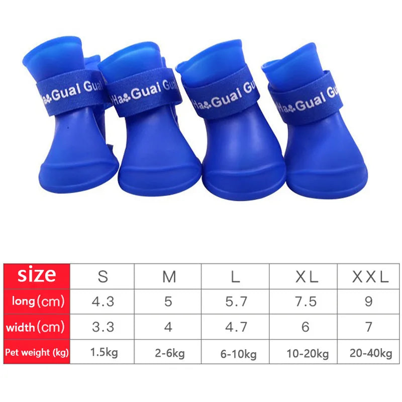 4Pcs Waterproof Dog Rain Shoes – Anti-Slip Rubber Boots for Small, Medium & Large Dogs