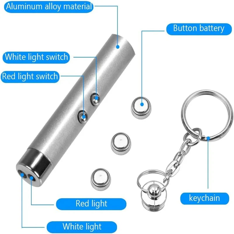 2-in-1 Mini Red Light Laser Pointer LED Torch – Cat & Dog Training Interactive Pet Toy Pen