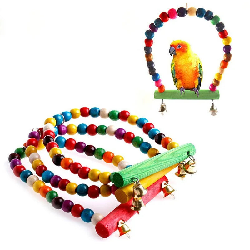 Parrot Hanging Swing Chain Toy with Bells – Bird Chew Ring Toy for Parakeets, Cockatiels, Budgies & More