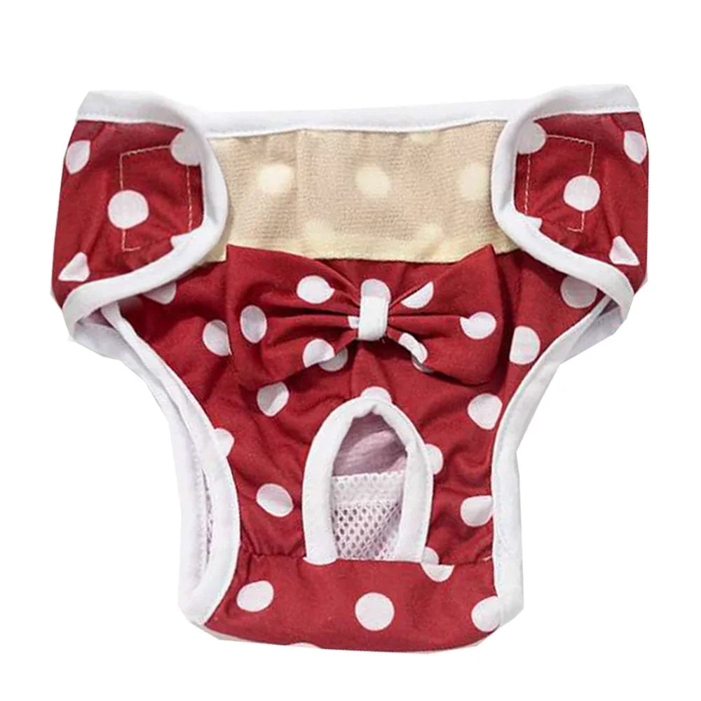 Washable Dog Diapers – Cute Cartoon Print Female Puppy Panties with Bow