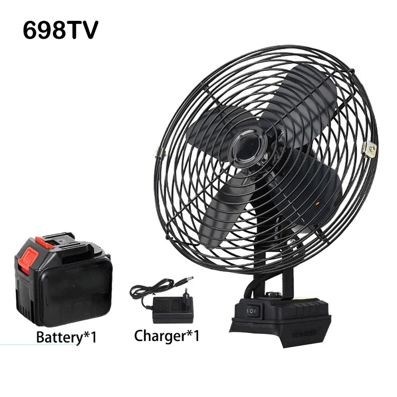 10000/20000mAh Wireless Camping Fan – 6-Inch Portable Outdoor Metal Fan for Fishing, Travel, Desktop Use – Compatible with Makita 20V Battery