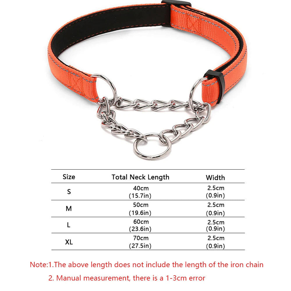 Reflective Martingale Dog Collar with Stainless Steel Chain – No Pull Training Collar for Small, Medium & Large Dogs