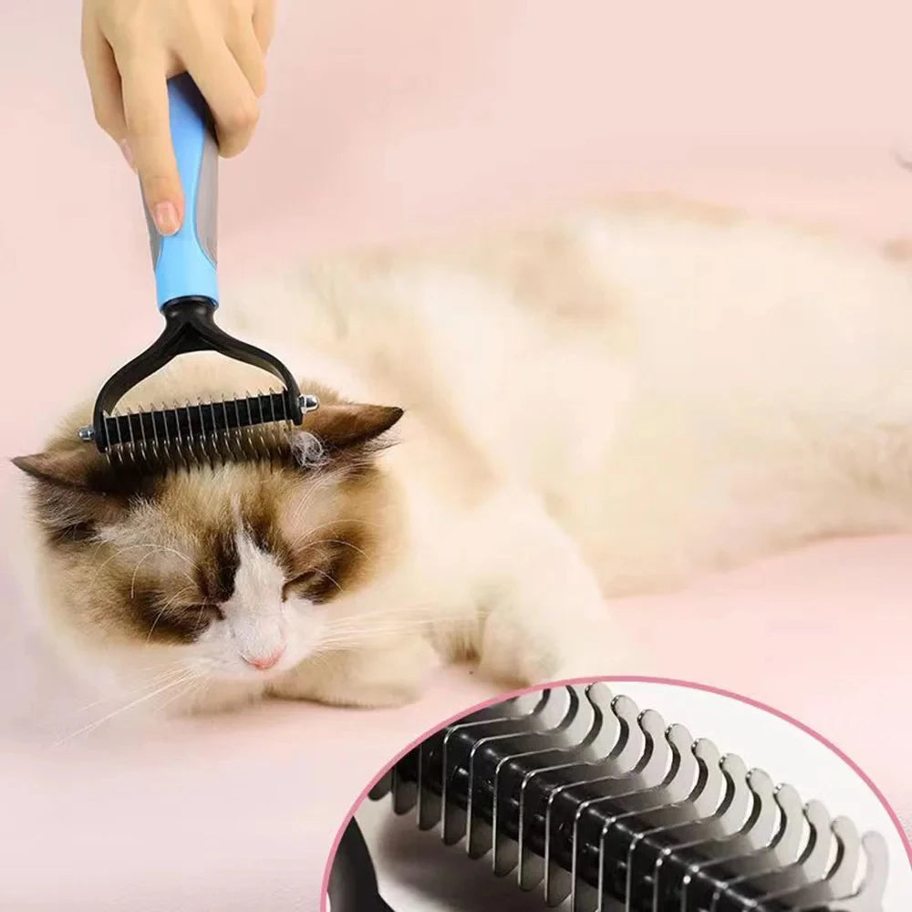 Grooming Tool with Knot Cutter – Reduces Shedding, Untangles Fur, and Keeps Coats Healthy