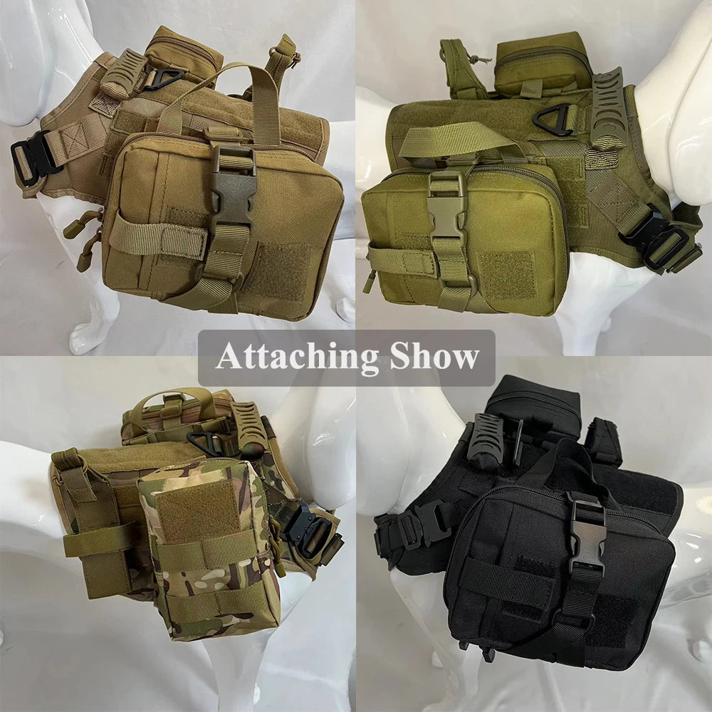 🎒 3Pcs Dog Tactical Bags Set – Molle Pouches & Bottle Holder for Harness Vests 🐾