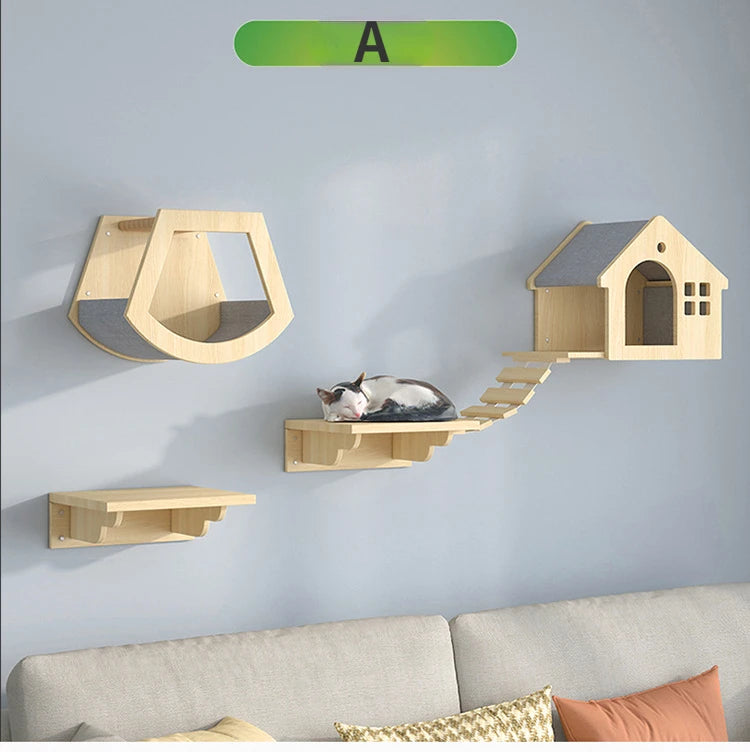 🐾 Wooden Wall Climbing Set for Cats – DIY Modular Cat Tower & Training System