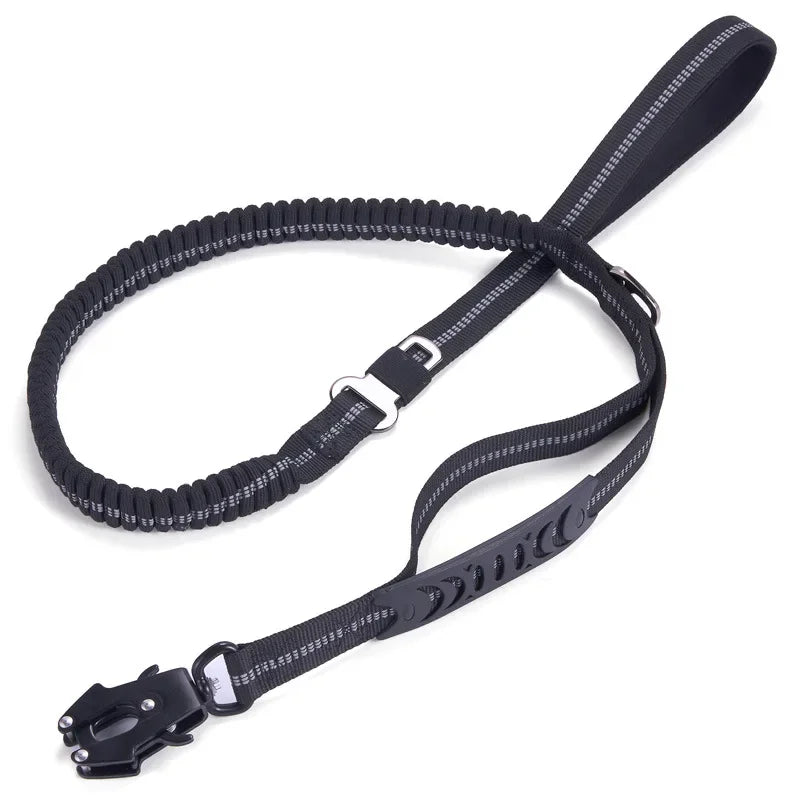 Reflective Tactical Bungee Dog Leash with Car Seatbelt – Shock-Absorbing, No-Pull Lead